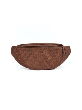 Woven Brown Leather Belt Bag